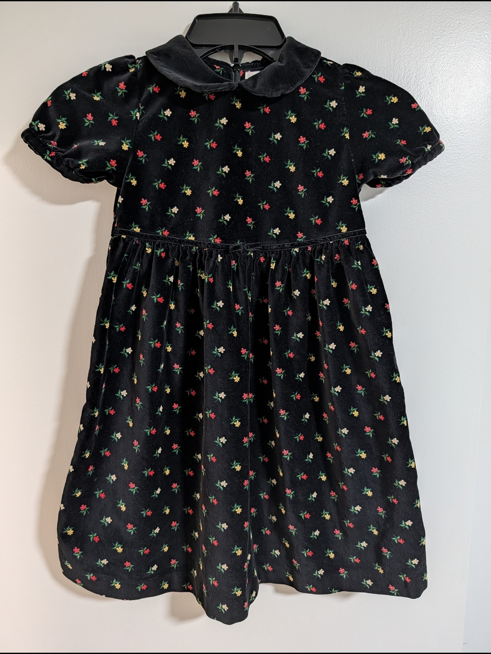Vintage Gymboree Black Velvet Dress with Red, Green & Cream Floral Print